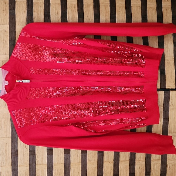 St. John silk/cashmere zip up sequin sweater like new